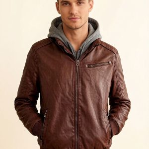 Casual Zip-Up Leather Hoodie