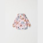 Girls Pink Floral Puffer Jacket - Back Flat Lay
