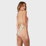Women Green Floral One Piece Swimsuit - Back View Criss-cross Straps