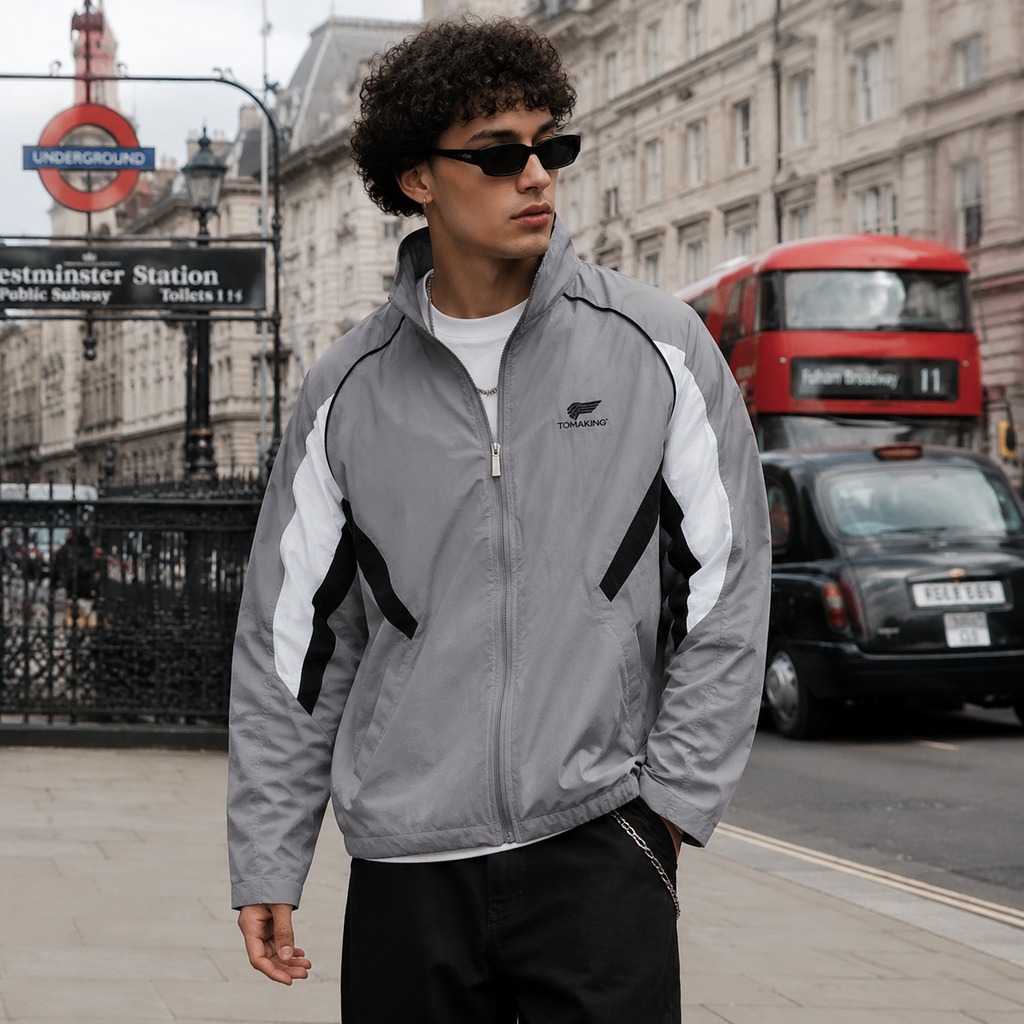 Men’s Windbreakers – OEM Grey Color-Block Lightweight Jacket Manufacturer | Northern Garment