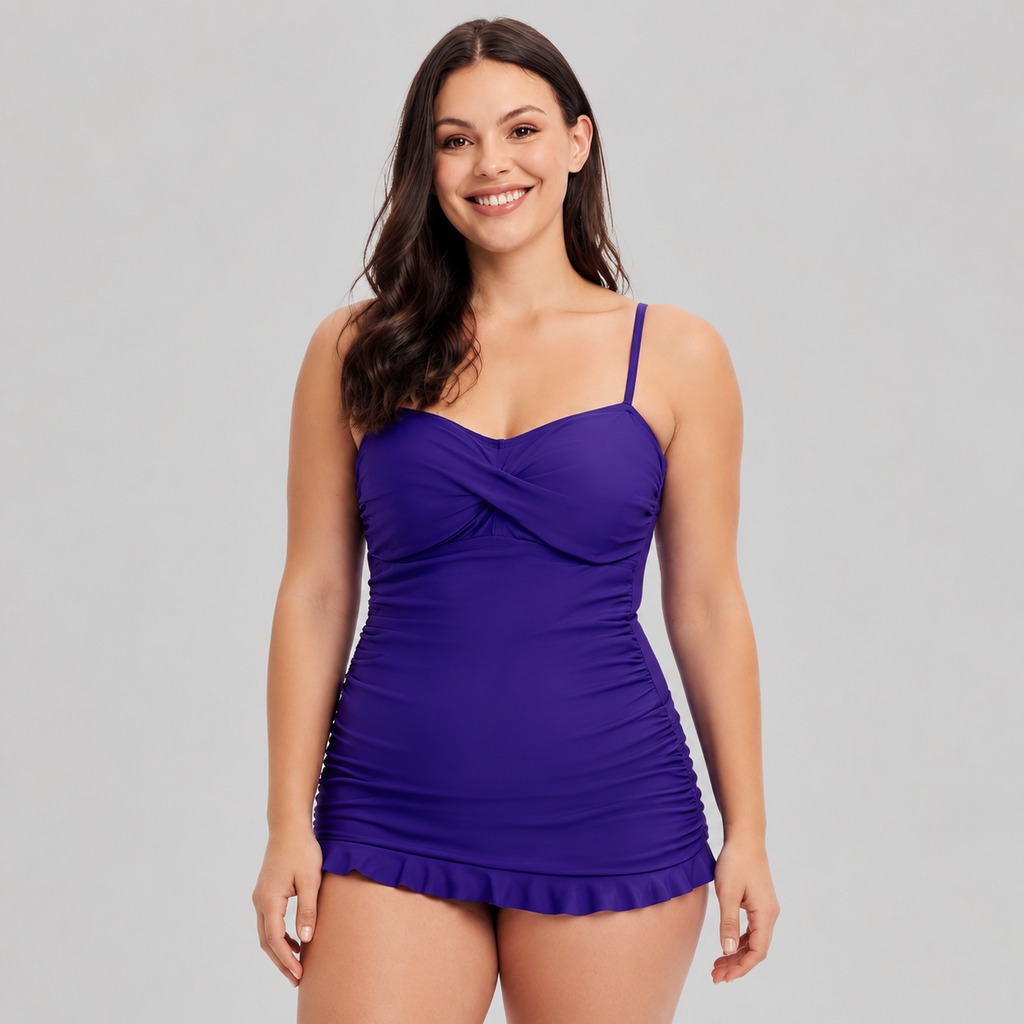 Women’s Swimdresses – OEM Plum Ruched Sweetheart-Neckline Bodycon Mini Swim Dress Manufacturer | Northern Garment