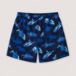 Boys Swim Trunks Navy Sharks Back View