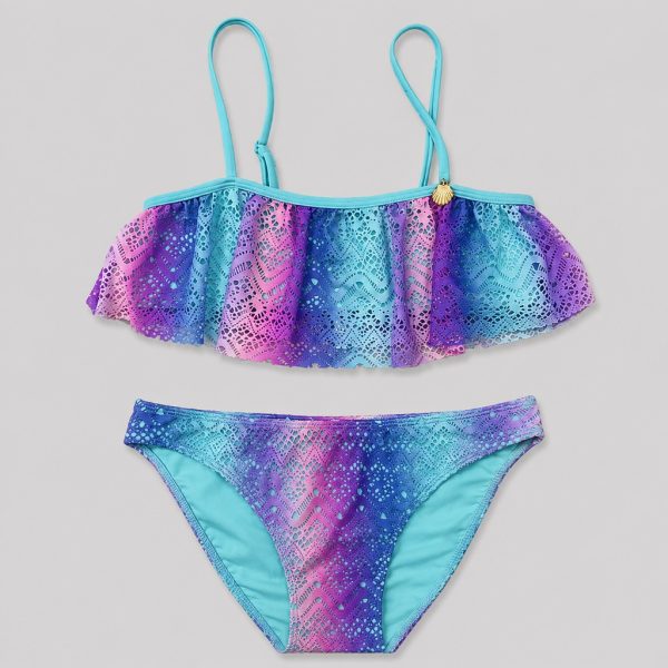 Front flat-lay multicolor zigzag chevron with ruffle hem and shell charm