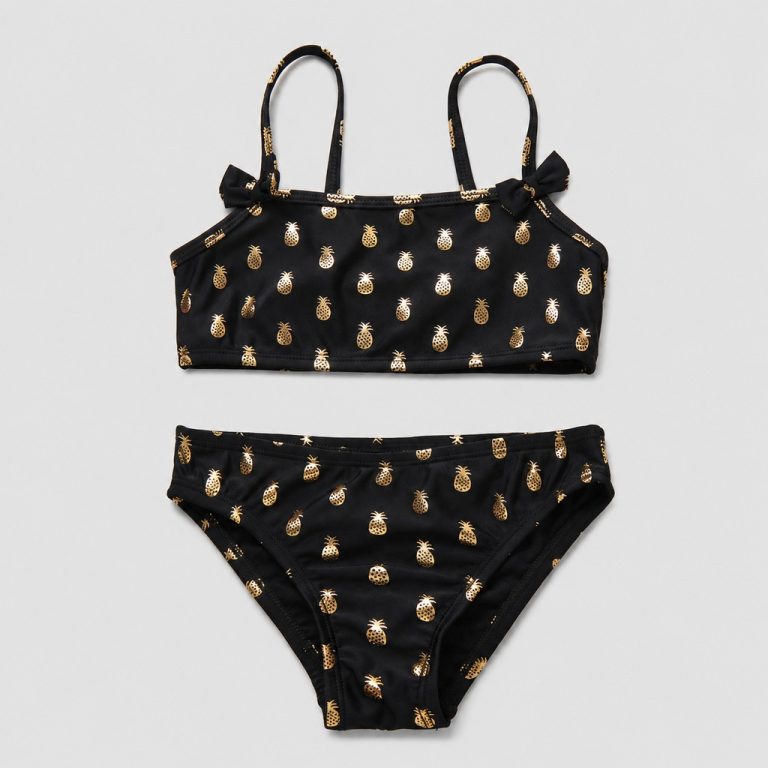 Back flat-lay black with gold pineapple print