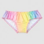 Inside flat-lay ruffle lifted to show built-in high-cut brief