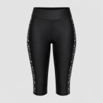 Women's plus size capri-length swim legging in black speckle - front view, OEM wholesale women's plus-size swimwear