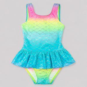 Front flat-lay mermaid rainbow ombre with foil scale print