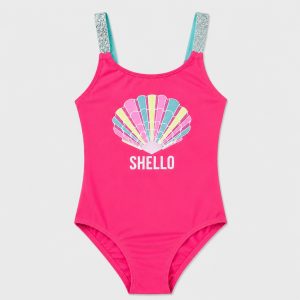 Front flat-lay pink with seashell SHELLO graphic