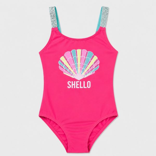 Front flat-lay pink with seashell SHELLO graphic