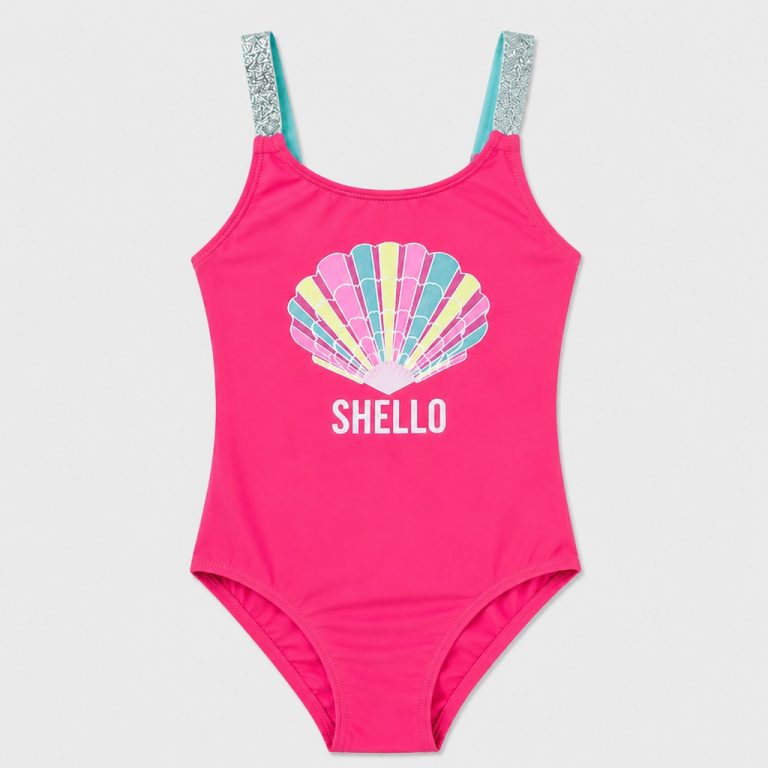 Front flat-lay pink with seashell SHELLO graphic