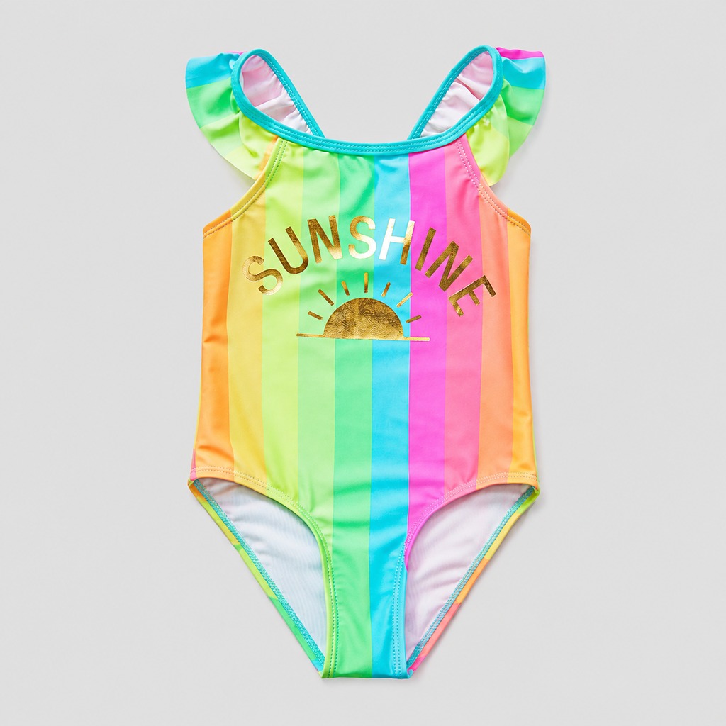 Girl’s One-Piece Rainbow Stripes – OEM Children’s Swimsuit Manufacturer | Northern Garment