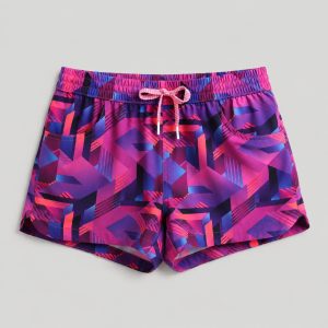 Front flat-lay bold geometric print swim trunks in multicolor