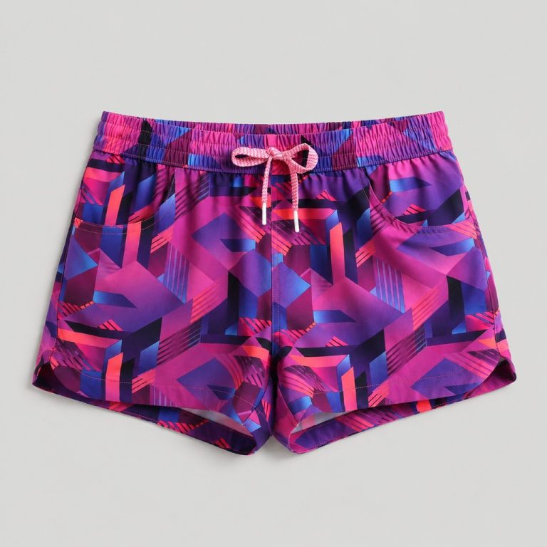 Front flat-lay bold geometric print swim trunks in multicolor