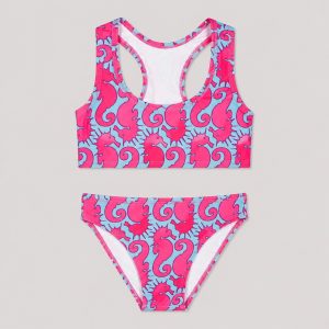 Pink with sky blue seahorse print top + bottom set
