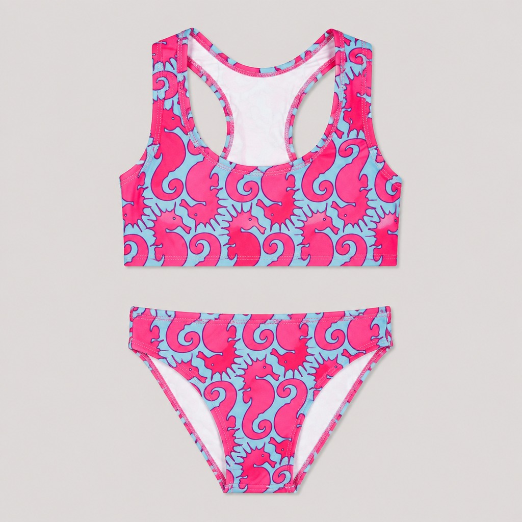 Baby Tankini Pink Seahorse Print – OEM Infant Two-Piece Swimsuit Manufacturer | Northern Garment