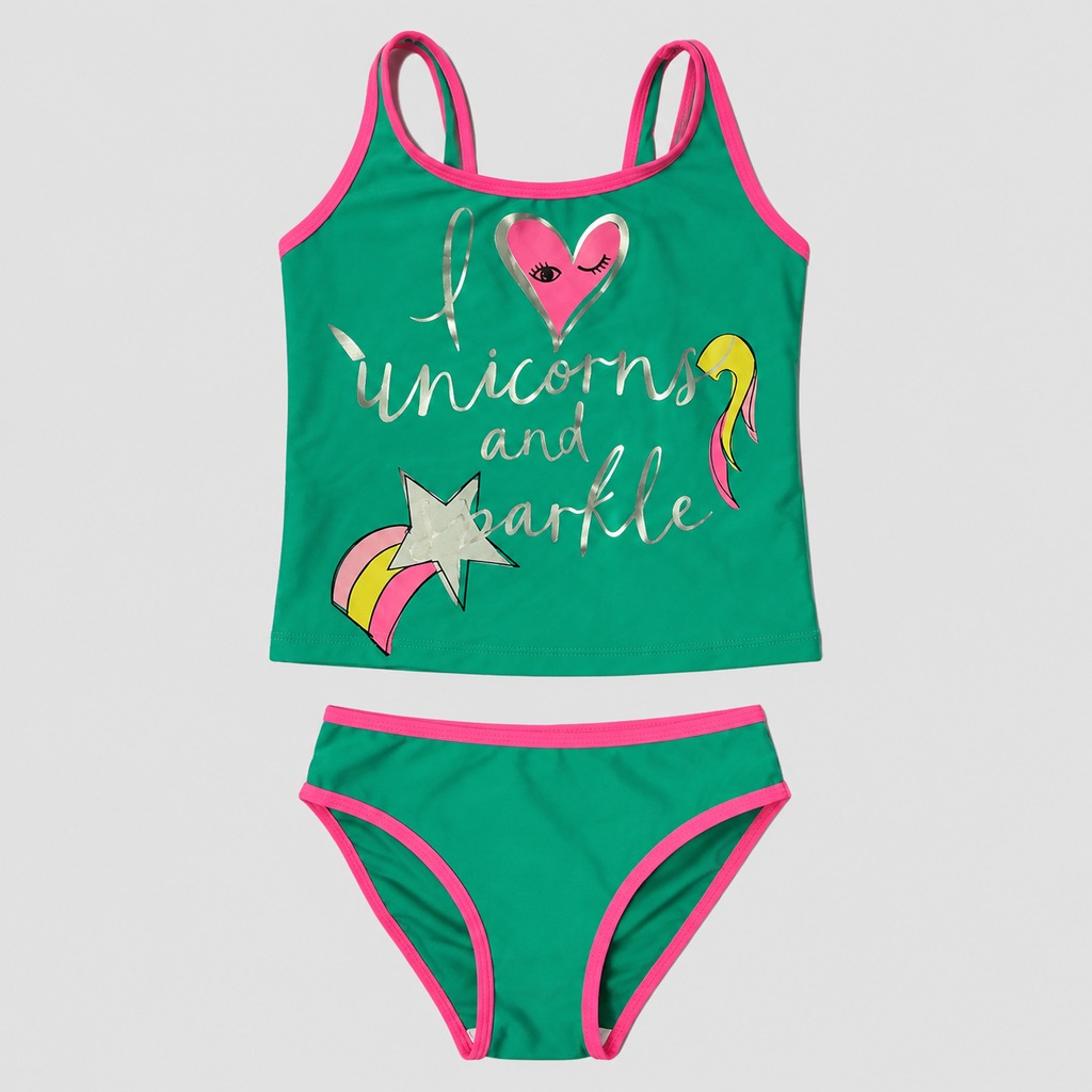 Girl’s Tankini Green Unicorn Sparkle – OEM Children’s Two-Piece Swimsuit Manufacturer | Northern Garment