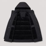 Men's sherpa-lined long puffer parka in black - interior lining close-up view