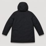 Men's sherpa-lined hooded parka jacket in black - flat back view