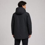 Men's sherpa-lined hooded parka jacket in black - model back view
