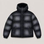 Men's distressed-wash puffer jacket in black - flat front view