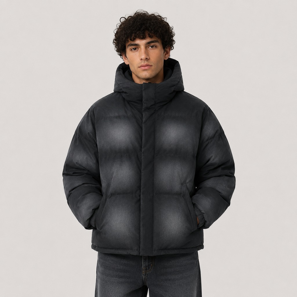 Men’s Distressed-Wash Puffer Jacket – OEM Vintage Wash Outerwear Manufacturer | Northern Garment