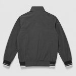 Men's lightweight cotton bomber jacket in charcoal gray with 4-pocket front, ribbed hem/cuffs - flat back view, OEM wholesale outerwear