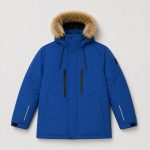 Boy's parka in royal blue with faux-fur trim hood - 003 view, OEM wholesale kids outwear, big-kid size