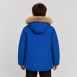 Boy's parka in royal blue with faux-fur trim hood - 002 view, OEM wholesale kids outwear, big-kid size