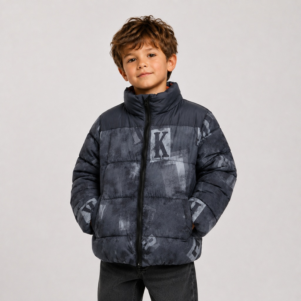Boy’s Puffer Jacket with Letter-Print – OEM Kids Outerwear Manufacturer | Northern Garment