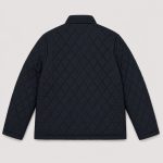 Men's classic quilted jacket in navy diamond-quilt pattern - flat back view, OEM wholesale outerwear