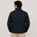 Men's classic quilted jacket in navy diamond-quilt pattern - model back view, OEM wholesale outerwear