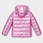 Girl's shiny metallic pink quilted jacket with hood - 004 view, OEM wholesale kids outwear, big-kid size