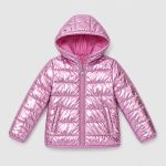 Girl's shiny metallic pink quilted jacket with hood - 003 view, OEM wholesale kids outwear, big-kid size