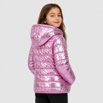 Girl's shiny metallic pink quilted jacket with hood - 002 view, OEM wholesale kids outwear, big-kid size