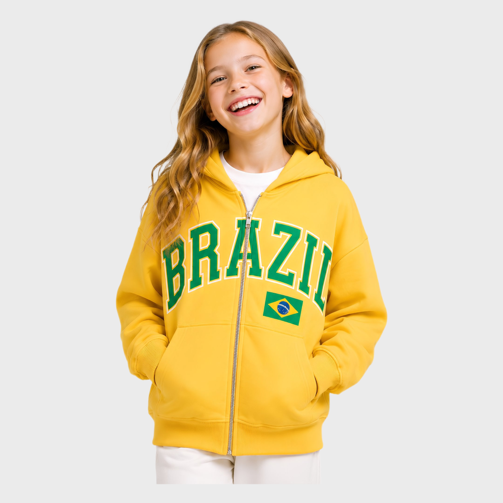 Girls Yellow Brazilian Flag BRAZIL Zip-Up Hoodie – OEM Girls Hoodie Manufacturer | Northern Garment