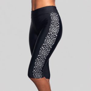 Women's plus size capri-length swim legging in black speckle - alternate angle view, OEM wholesale women's plus-size swimwear