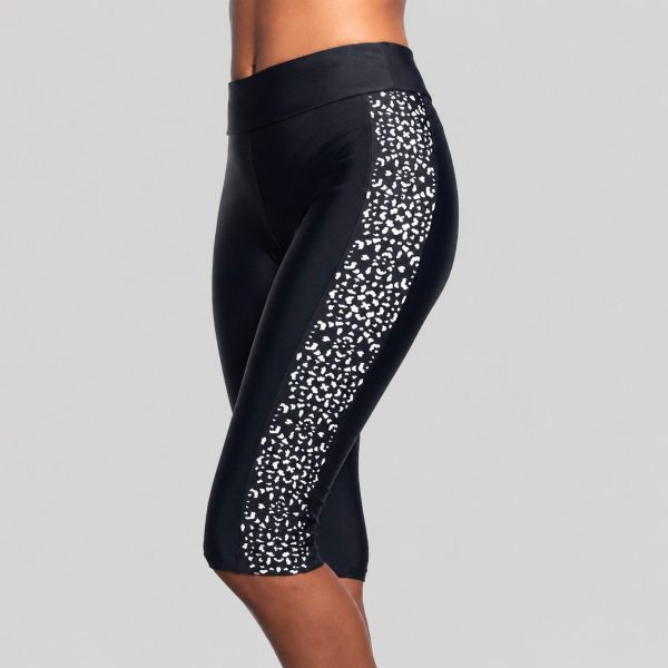 Women's plus size capri-length swim legging in black speckle - alternate angle view, OEM wholesale women's plus-size swimwear
