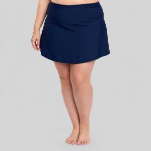Women's plus size skirted swim bottom in navy - front view, OEM wholesale women's plus-size swimwear