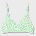 Green and white checkered pattern triangle bikini top with wide shoulder straps, displayed flat against a white background.