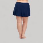 Women's plus size skirted swim bottom in navy - back view, OEM wholesale women's plus-size swimwear