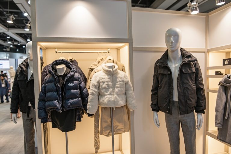 Quanzhou Northern Garment booth at the 140th Canton Fair, AW27 children’s outerwear on display