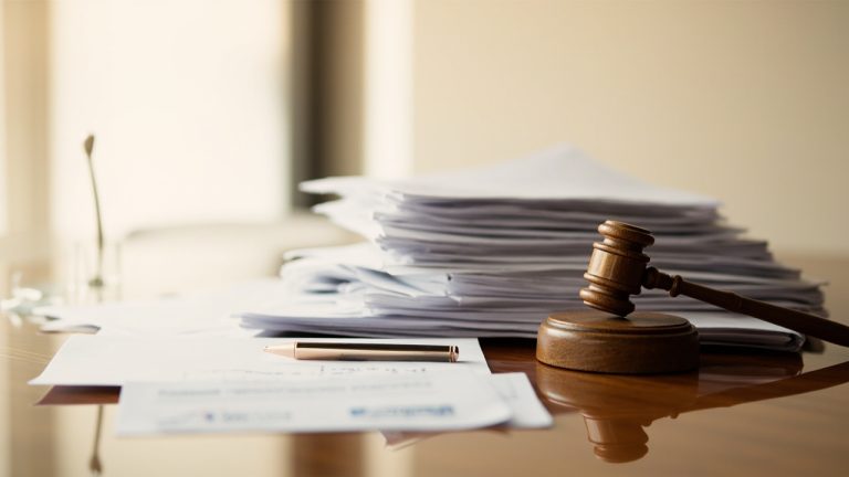 Stack of compliance paperwork and EU regulatory documents on wooden desk
