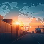 Global shipping container port at dusk with cargo cranes and freight ship, representing 2026 US Section 301 apparel tariff impact on Asian sourcing