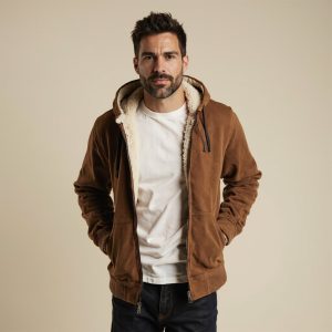 Zip-Up Sherpa Hoodie Jacket in Mocha - OEM/ODM apparel