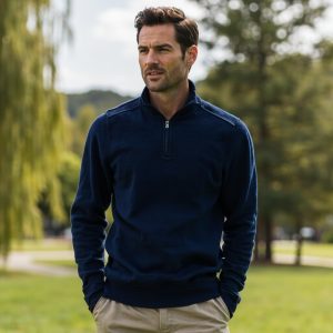 Quarter-Zip Pullover in Navy - OEM/ODM apparel