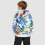 Boys white graffiti hoodie back view - real boy model
