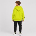 Boys neon yellow URBAN FOCUS hoodie back view - real boy model