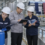 Chinese textile chemical-management team inspecting dyeing inputs and wastewater controls